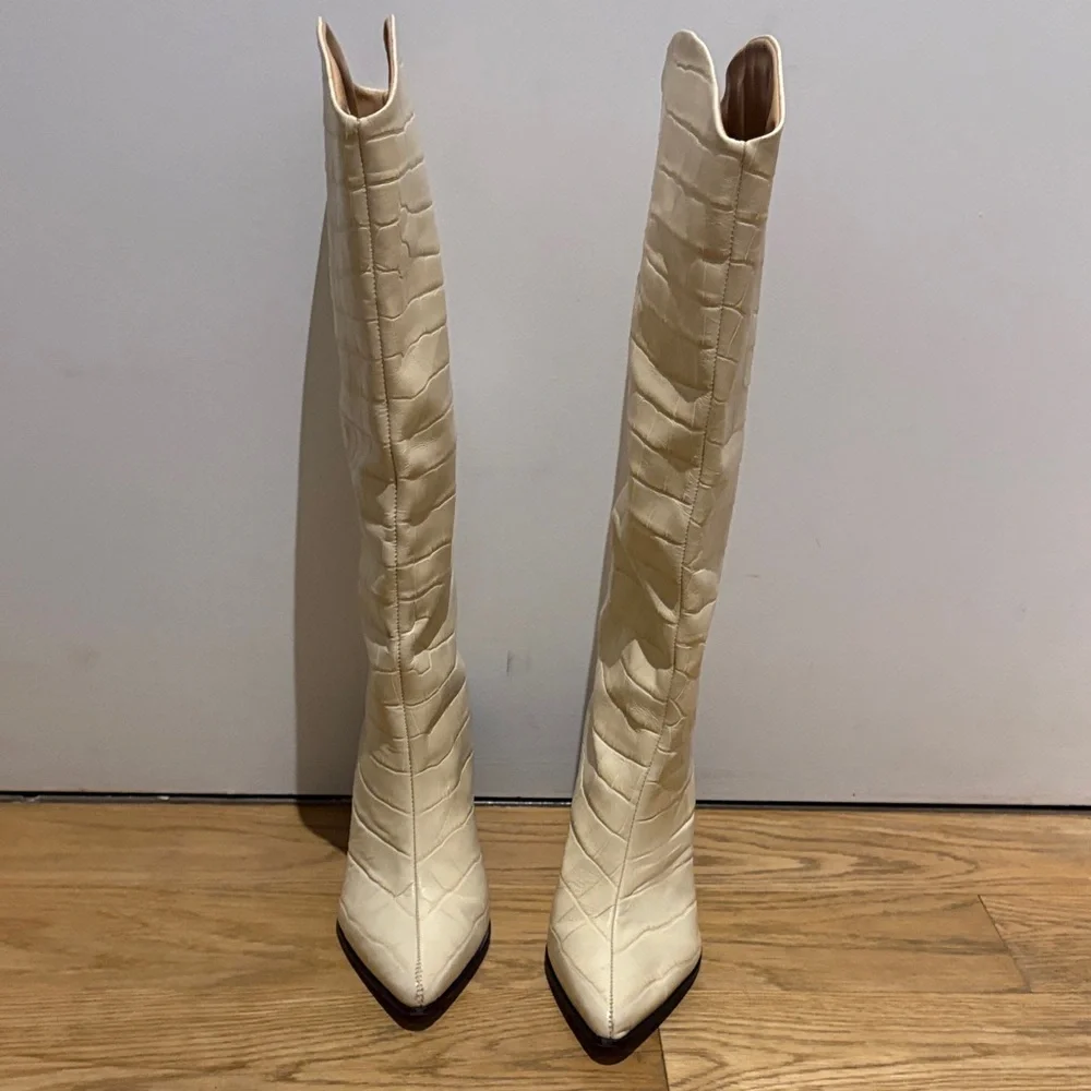 Schutz Maryana Eggshell Croc Knee-High Boots - Picture 4 of 10